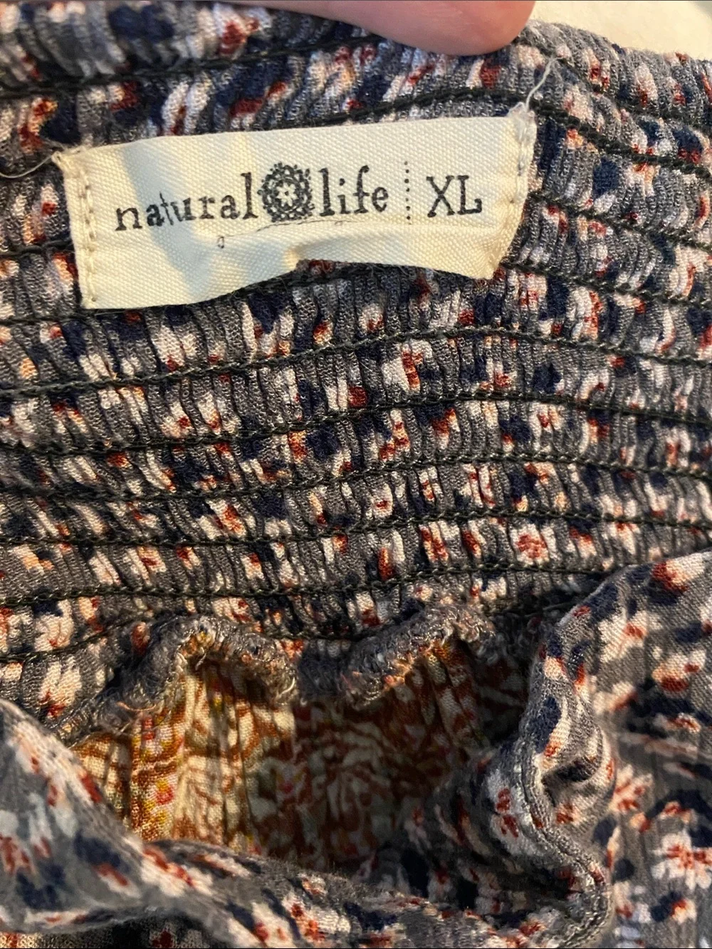Natural Life Floral Navy Smocked Skirt in Navy, Rust & White